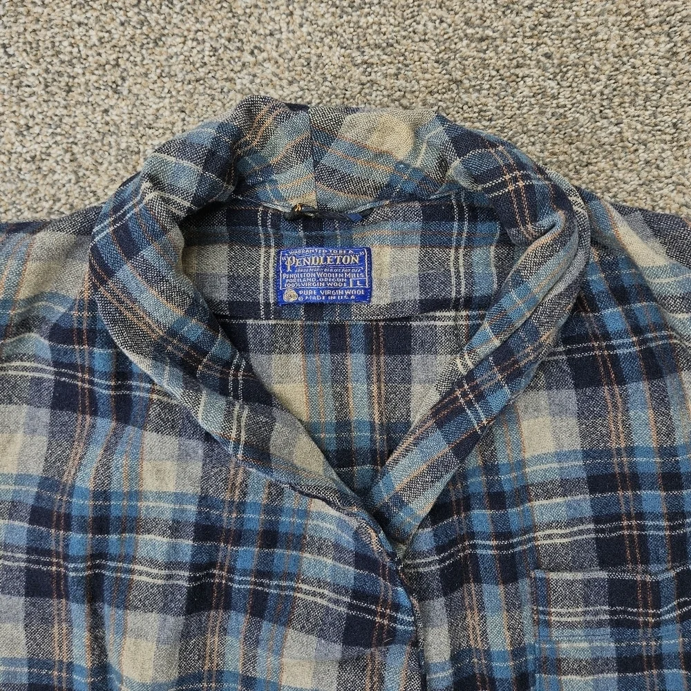 Vintage 60s Pendleton Made In USA Blue Tartan Plaid Virgin Wool Robe Mens Large